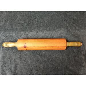 Vintage Hardwood Rolling Pin w/Green Grooved Turning Handles  Circa 1950s-1960s